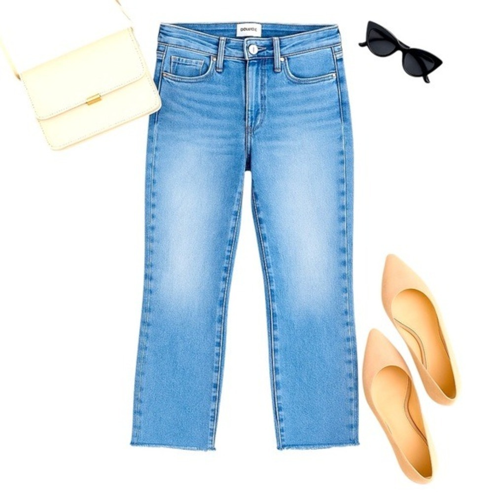 FRAME Le Sylvie Slim Straight Cropped Jeans Raw Hem Mid Rise Size 26 Blue EUC - Picture 4 of 16